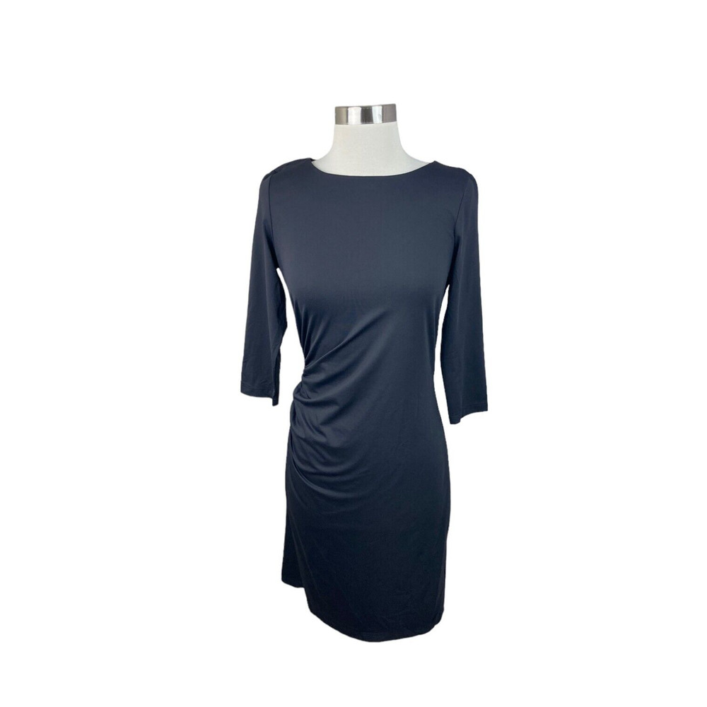 J. McLaughlin Black Sage Catalina Cloth Ruched Side 3/4 Sleeve Sheath Dress XS
